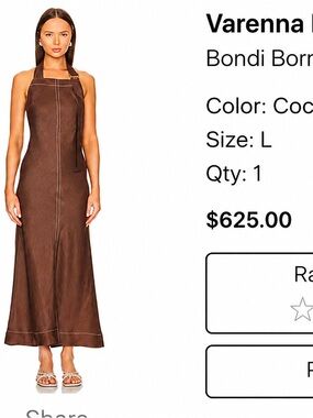 Bondi Born Varenna Bias Maxi Dress Cocoa Brown Open Back Size Large $275